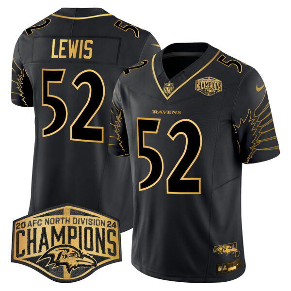 Men's Ravens Maryland 2024 AFC North Division Champions Patch Gold Vapor Limited Jersey - All Stitched - Image 33
