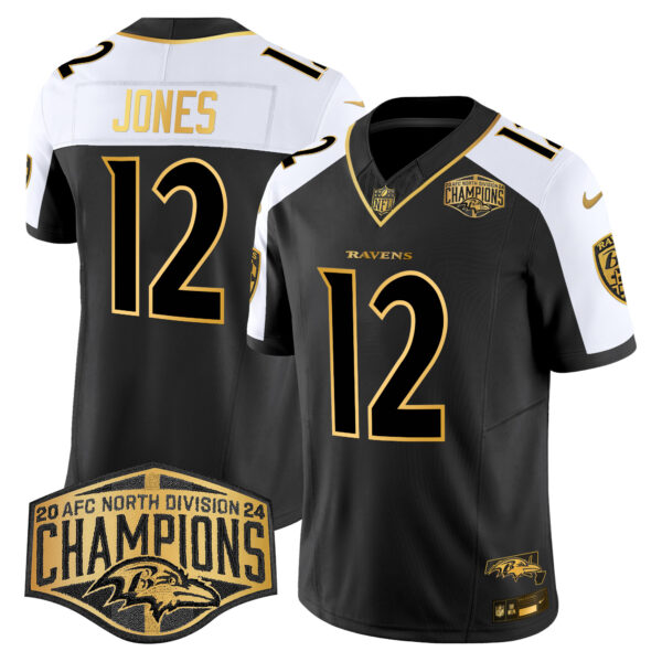 Men's Ravens Maryland 2024 AFC North Division Champions Patch Gold Vapor Limited Jersey - All Stitched - Image 17