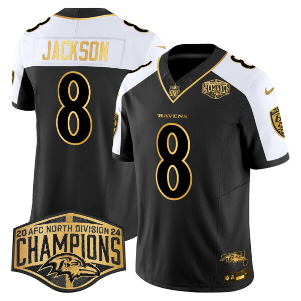 Men's Ravens Maryland 2024 AFC North Division Champions Patch Gold Vapor Limited Jersey - All Stitched - Image 11