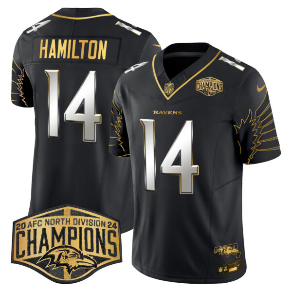 Men's Ravens Maryland 2024 AFC North Division Champions Patch Gold Vapor Limited Jersey - All Stitched - Image 4