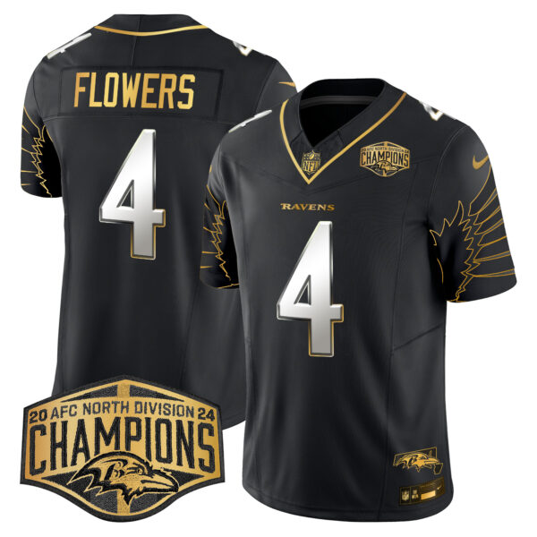 Men's Ravens Maryland 2024 AFC North Division Champions Patch Gold Vapor Limited Jersey - All Stitched - Image 7