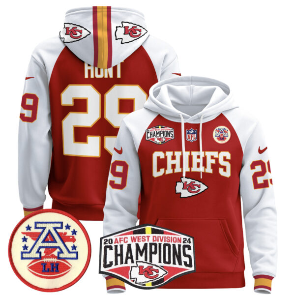 Men's Kansas City Chiefs 2024 AFC West Division Champions Pullover Hoodie - All Stitched - Image 35