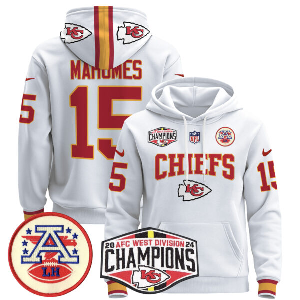 Men's Kansas City Chiefs 2024 AFC West Division Champions Pullover Hoodie - All Stitched - Image 10