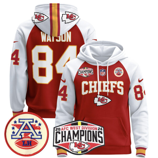 Men's Kansas City Chiefs 2024 AFC West Division Champions Pullover Hoodie - All Stitched - Image 32