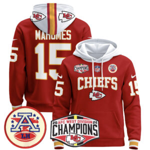 Men's Kansas City Chiefs 2024 AFC West Division Champions Pullover Hoodie - All Stitched