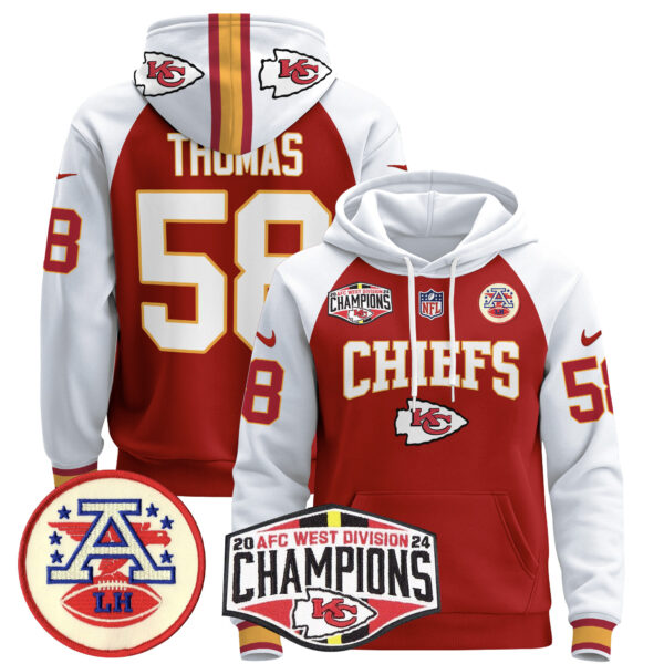 Men's Kansas City Chiefs 2024 AFC West Division Champions Pullover Hoodie - All Stitched - Image 30
