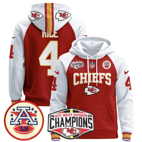 Men's Kansas City Chiefs 2024 AFC West Division Champions Pullover Hoodie - All Stitched - Image 34