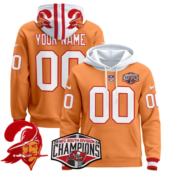 Tampa Bay Buccaneers Creamsicle 2024 NFC South Division Champions Patch Custom Pullover Hoodie - All Stitched - Image 3