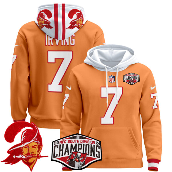 Men's Tampa Bay Buccaneers Creamsicle 2024 NFC South Division Champions Patch Pullover Hoodie - All Stitched - Image 16