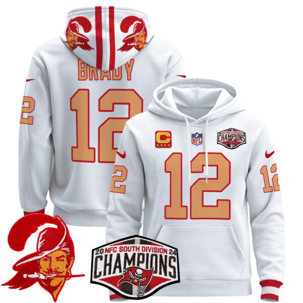 Men's Tampa Bay Buccaneers Creamsicle 2024 NFC South Division Champions Patch Pullover Hoodie - All Stitched - Image 24