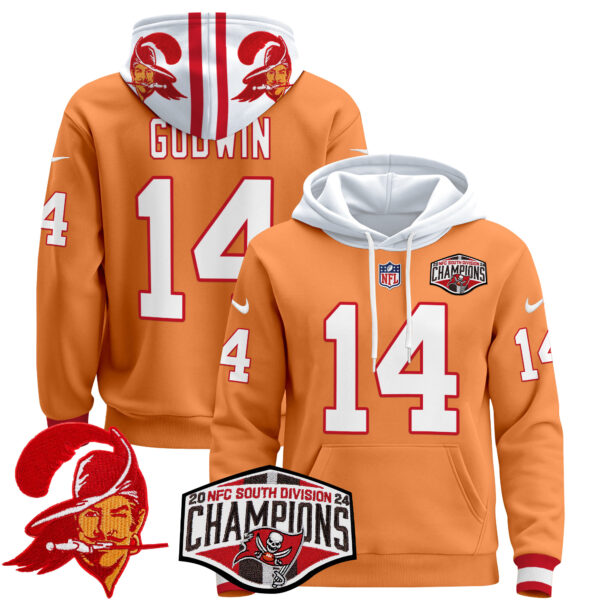 Men's Tampa Bay Buccaneers Creamsicle 2024 NFC South Division Champions Patch Pullover Hoodie - All Stitched - Image 19
