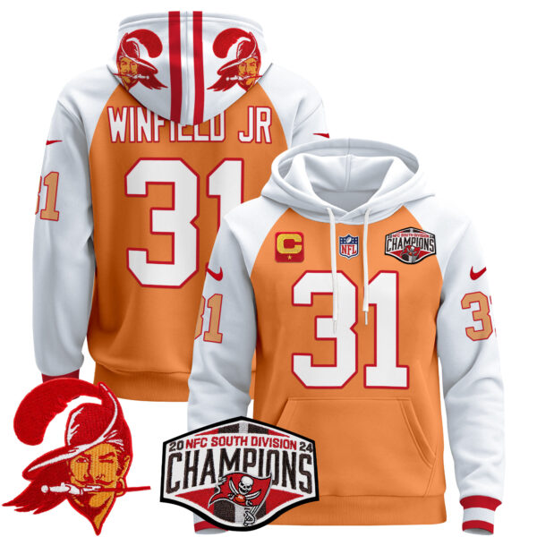Men's Tampa Bay Buccaneers Creamsicle 2024 NFC South Division Champions Patch Pullover Hoodie - All Stitched - Image 7