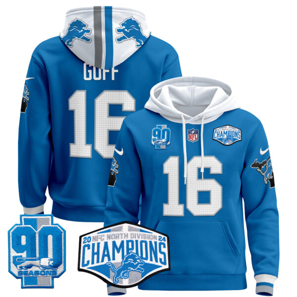 Men's Detroit Lions 2024 NFC North Division Champions Patch Pullover Hoodie - All Stitched - Image 33