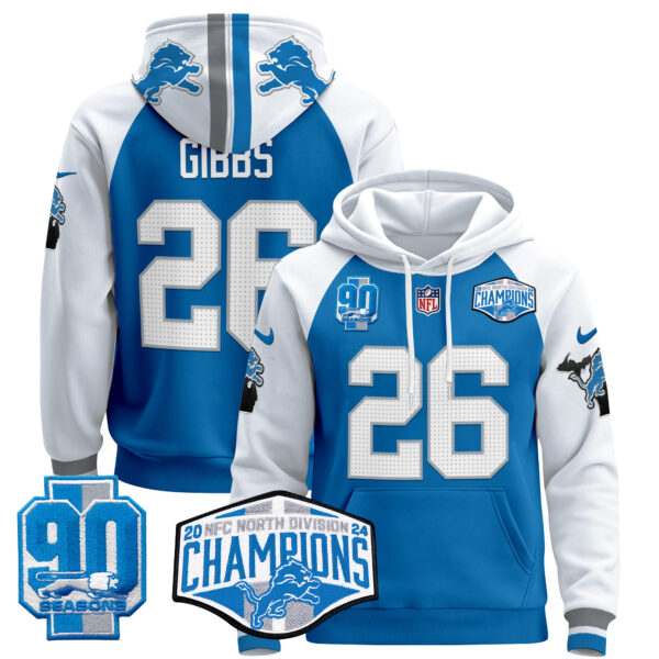 Men's Detroit Lions 2024 NFC North Division Champions Patch Pullover Hoodie - All Stitched - Image 23