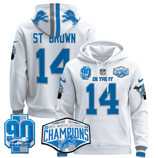 Men's Detroit Lions 2024 NFC North Division Champions Patch Pullover Hoodie - All Stitched - Image 27
