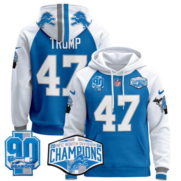 Men's Detroit Lions 2024 NFC North Division Champions Patch Pullover Hoodie - All Stitched - Image 24