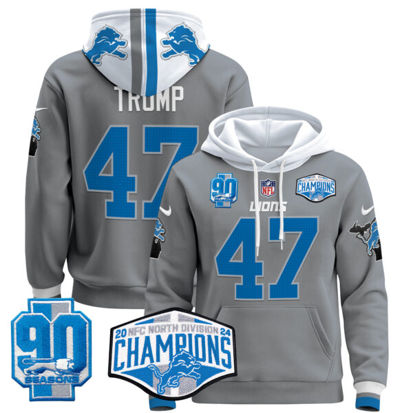 Men's Detroit Lions 2024 NFC North Division Champions Patch Pullover Hoodie - All Stitched - Image 48
