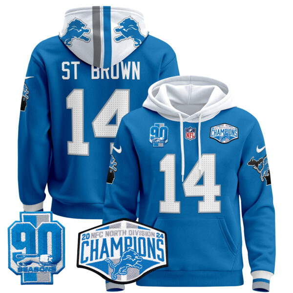 Men's Detroit Lions 2024 NFC North Division Champions Patch Pullover Hoodie - All Stitched - Image 35