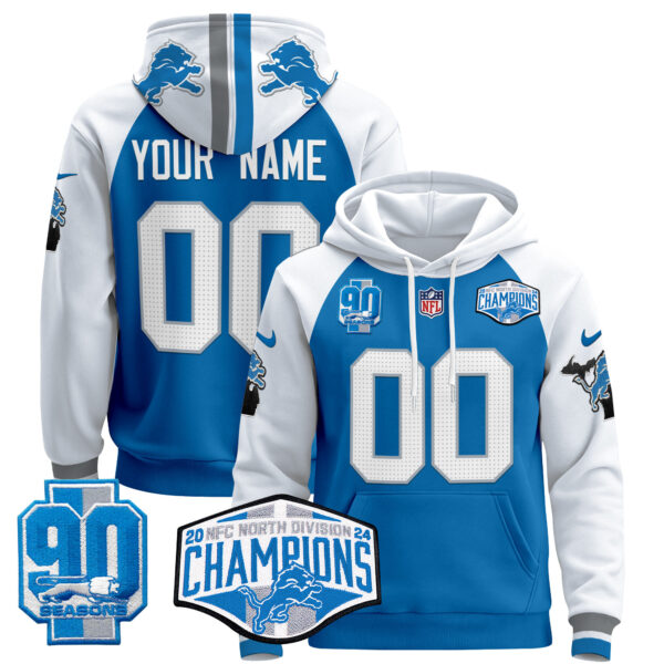 Detroit Lions 2024 NFC North Division Champions Patch Custom Pullover Hoodie - All Stitched - Image 3