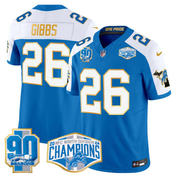 Men's Detroit Lions 2024 NFC North Division Champions Patch Gold Trim Vapor Limited Jersey - All Stitched - Image 24