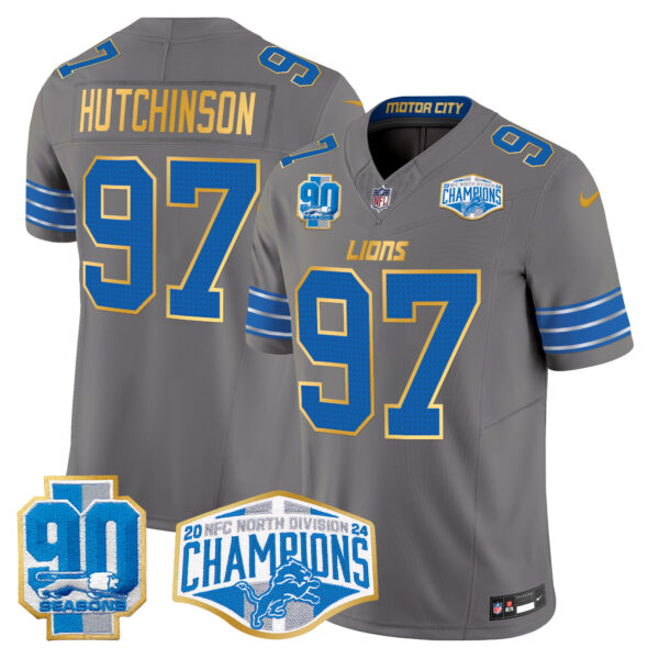 Men's Detroit Lions 2024 NFC North Division Champions Patch Gold Trim Vapor Limited Jersey - All Stitched - Image 42