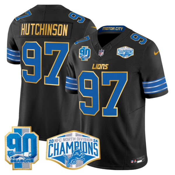 Men's Detroit Lions 2024 NFC North Division Champions Patch Gold Trim Vapor Limited Jersey - All Stitched - Image 11
