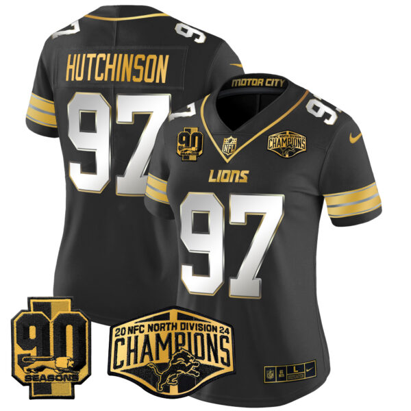 Women's Detroit Lions 2024 NFC North Division Champions Patch Gold Vapor Limited Jersey - All Stitched - Image 26