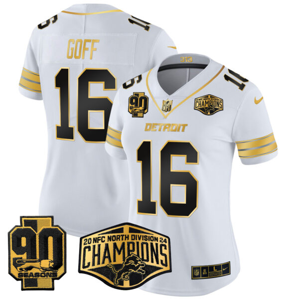 Women's Detroit Lions 2024 NFC North Division Champions Patch Gold Vapor Limited Jersey - All Stitched - Image 9