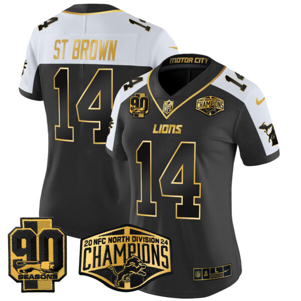 Women's Detroit Lions 2024 NFC North Division Champions Patch Gold Vapor Limited Jersey - All Stitched - Image 3
