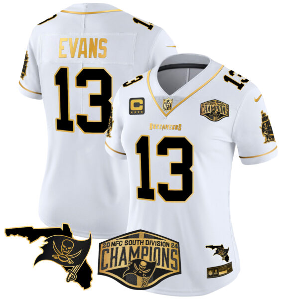 Women's Buccaneers 2024 NFC South Division Champions Patch Gold Vapor Limited Jersey - All Stitched - Image 12
