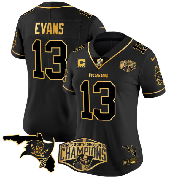 Women's Buccaneers 2024 NFC South Division Champions Patch Gold Vapor Limited Jersey - All Stitched - Image 20