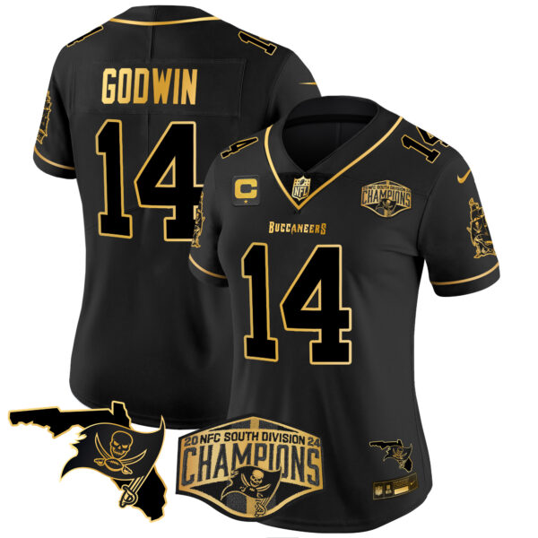 Women's Buccaneers 2024 NFC South Division Champions Patch Gold Vapor Limited Jersey - All Stitched - Image 21