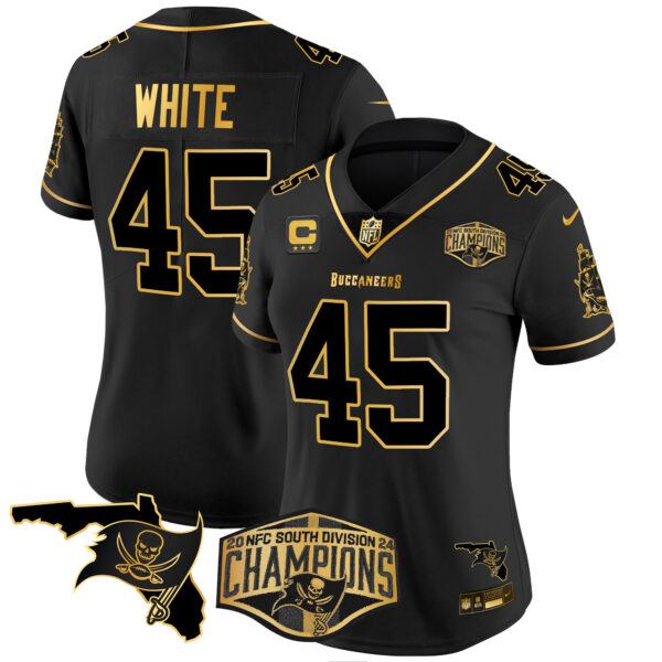 Women's Buccaneers 2024 NFC South Division Champions Patch Gold Vapor Limited Jersey - All Stitched - Image 24