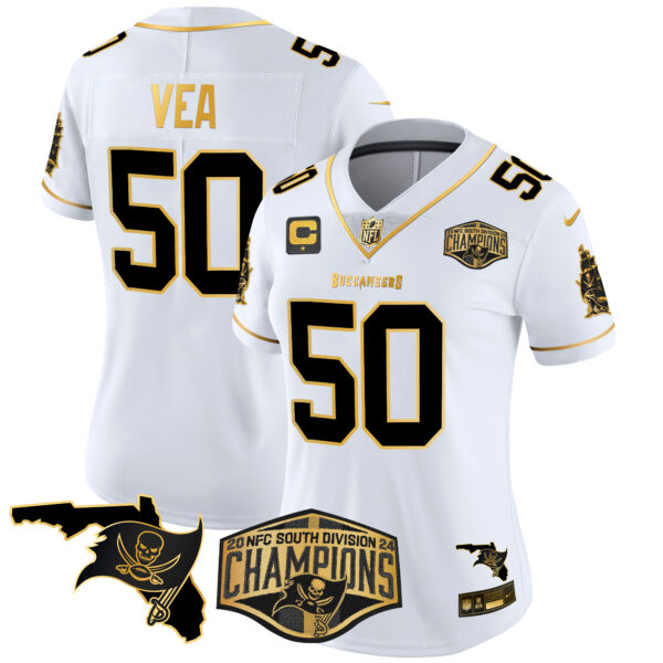 Women's Buccaneers 2024 NFC South Division Champions Patch Gold Vapor Limited Jersey - All Stitched - Image 14