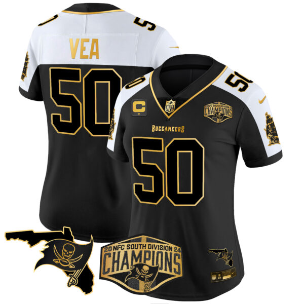 Women's Buccaneers 2024 NFC South Division Champions Patch Gold Vapor Limited Jersey - All Stitched - Image 6