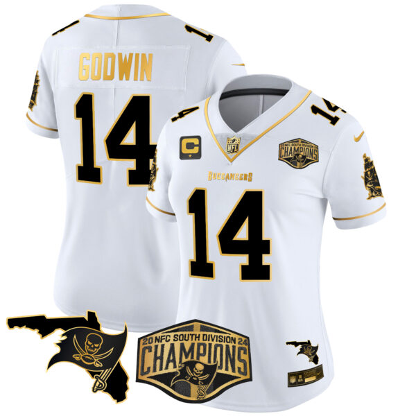 Women's Buccaneers 2024 NFC South Division Champions Patch Gold Vapor Limited Jersey - All Stitched - Image 13