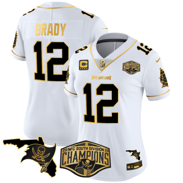 Women's Buccaneers 2024 NFC South Division Champions Patch Gold Vapor Limited Jersey - All Stitched - Image 11