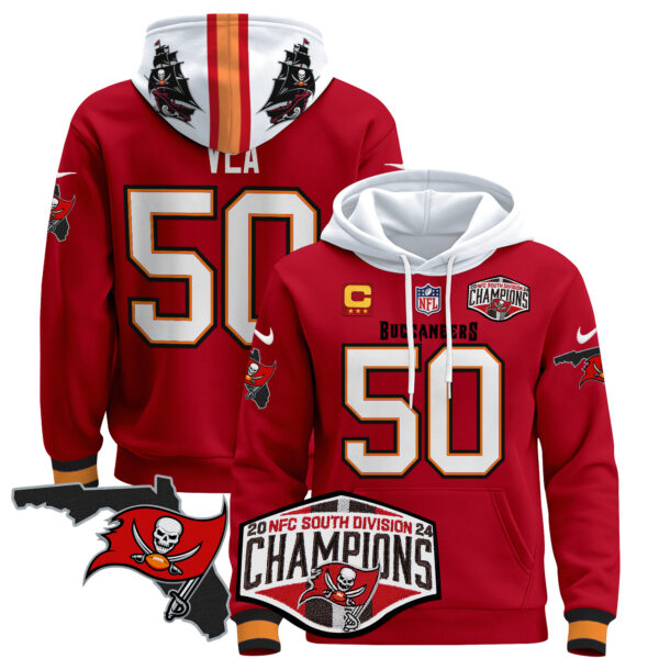 Men's Buccaneers 2024 NFC South Division Champions Patch Pullover Hoodie - All Stitched - Image 20