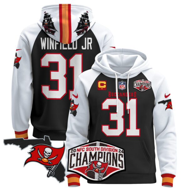 Men's Buccaneers 2024 NFC South Division Champions Patch Pullover Hoodie - All Stitched - Image 7