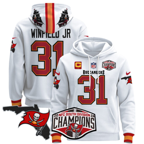 Men's Buccaneers 2024 NFC South Division Champions Patch Pullover Hoodie - All Stitched - Image 28