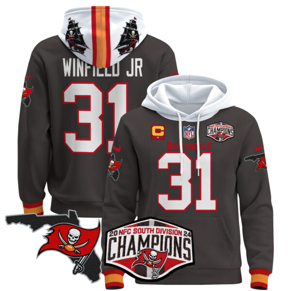 Men's Buccaneers 2024 NFC South Division Champions Patch Pullover Hoodie - All Stitched - Image 35