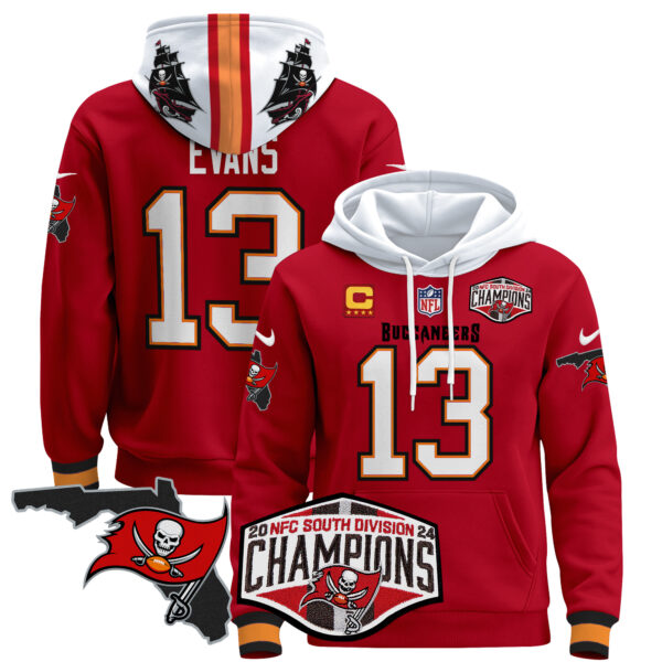 Men's Buccaneers 2024 NFC South Division Champions Patch Pullover Hoodie - All Stitched - Image 18