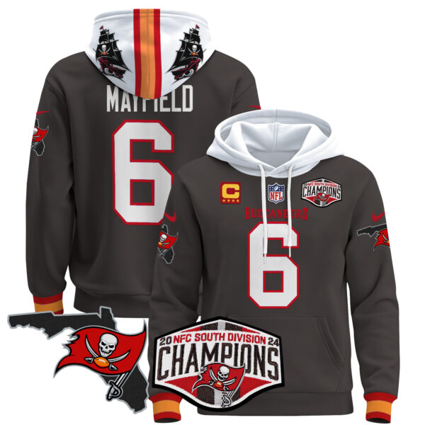 Men's Buccaneers 2024 NFC South Division Champions Patch Pullover Hoodie - All Stitched - Image 29