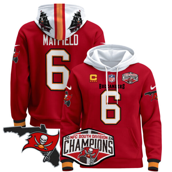 Men's Buccaneers 2024 NFC South Division Champions Patch Pullover Hoodie - All Stitched - Image 15