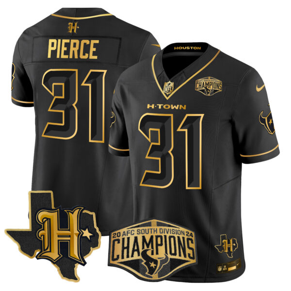 Men's Houston Texans 2024 AFC South Division Champions Patch Gold Vapor Limited Jersey - All Stitched - Image 24