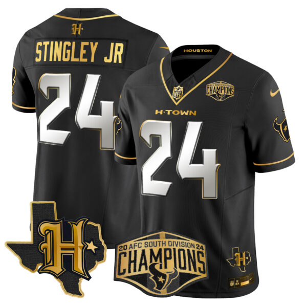 Men's Houston Texans 2024 AFC South Division Champions Patch Gold Vapor Limited Jersey - All Stitched - Image 32