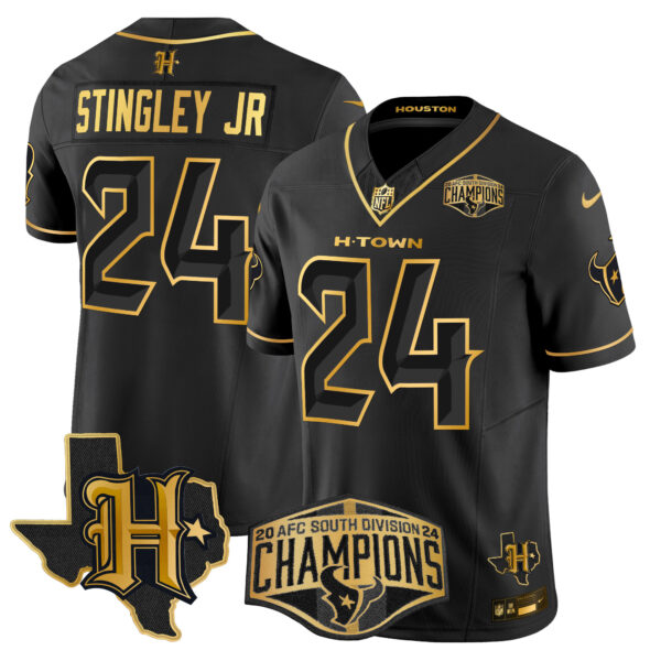 Men's Houston Texans 2024 AFC South Division Champions Patch Gold Vapor Limited Jersey - All Stitched - Image 23