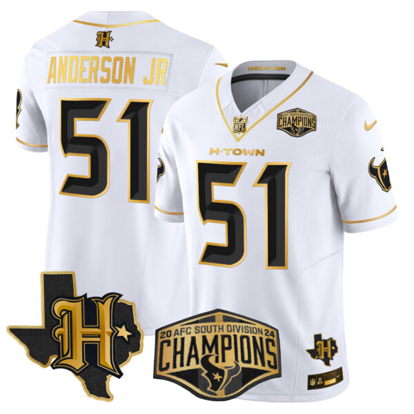 Men's Houston Texans 2024 AFC South Division Champions Patch Gold Vapor Limited Jersey - All Stitched - Image 16