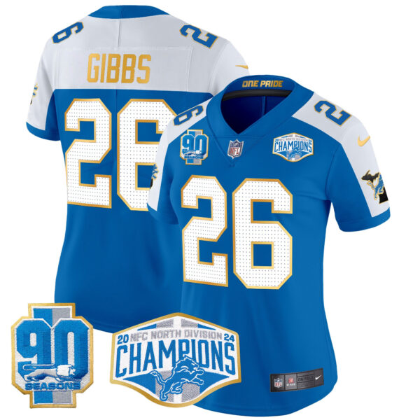 Women's Detroit Lions 2024 NFC North Division Champions Patch Gold Trim Vapor Limited Jersey - All Stitched - Image 23
