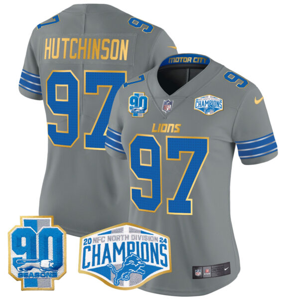 Women's Detroit Lions 2024 NFC North Division Champions Patch Gold Trim Vapor Limited Jersey - All Stitched - Image 42